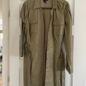 Olive Green Faux Leather Long Dress